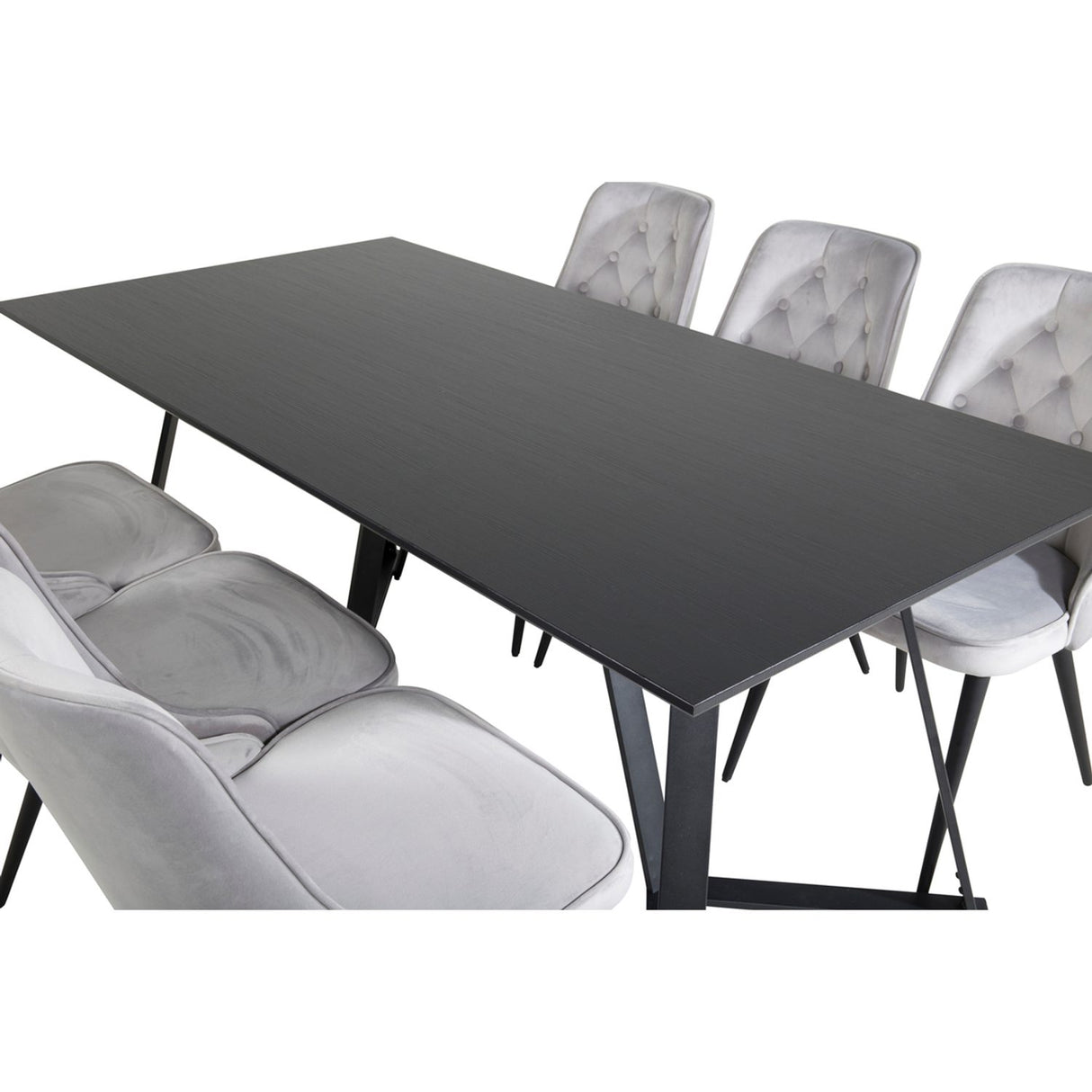 Marina, Velvet Deluxe Rektangulär matgrupp Svart,Ljusgrå, Svart, 180 x 90