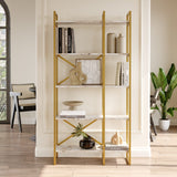Dodoma Plus (87,5 x 175 x 30 cm) Vit marmor guld Bokhylla