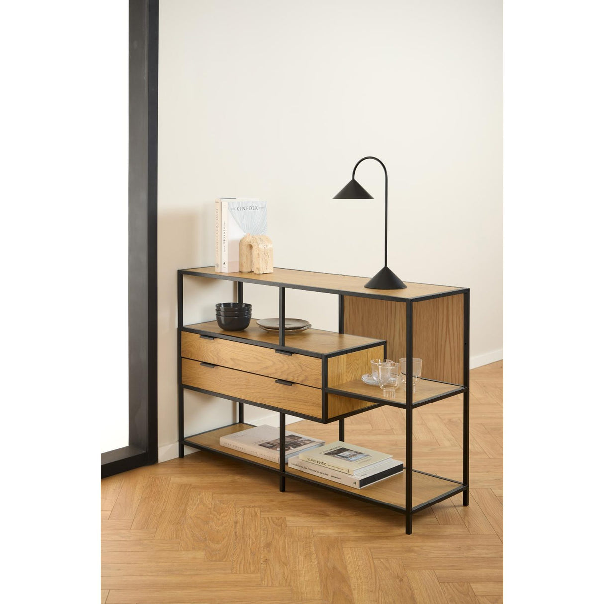 Notting Hill Bokhylla med 2 Lådor 78x114x35 cm Ek