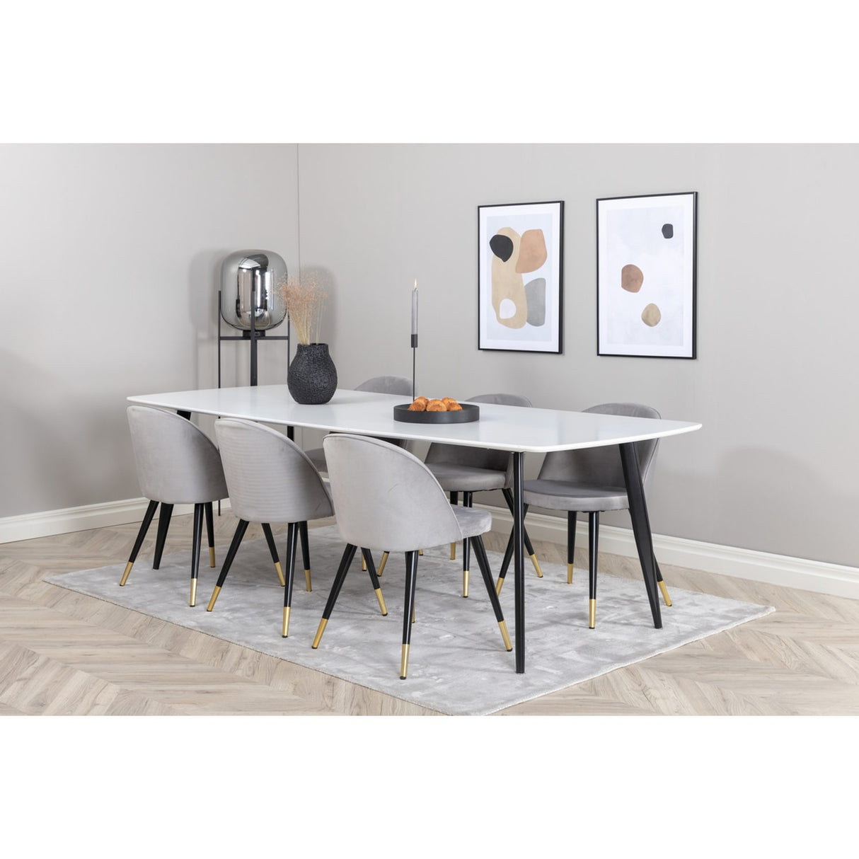 Polar, Velvet Rektangulär matgrupp Svart,Guld,Grå, Svart, Vit, 240 x 100