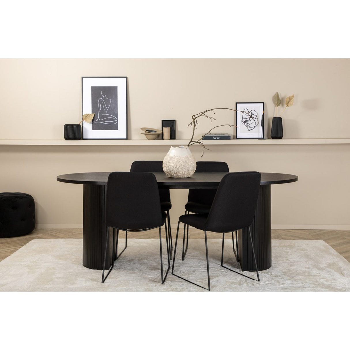 Bianca, Muce Oval matgrupp Svart, Svart, 200 x 90