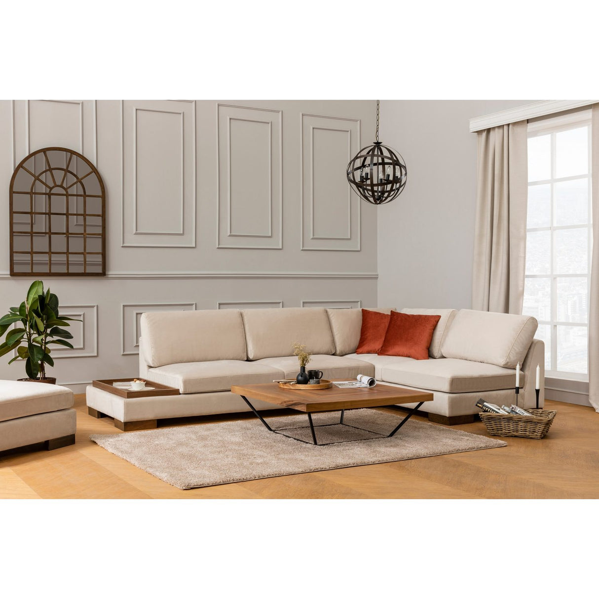 Hanoi hörn utan sittpuff (313 x 97 x 80 cm) Hörnsoffa Beige