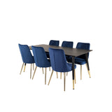 Dipp, Velvet Deluxe Rektangulär matgrupp Blå, Guld, Svart, Guld, 180 x 90