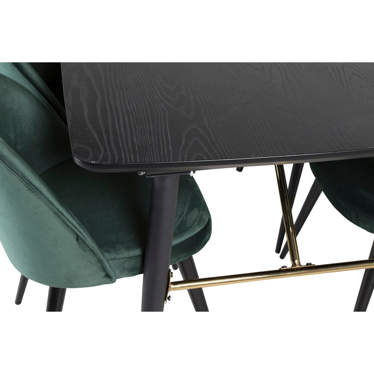 Gold, Velvet Rektangulär matgrupp Svart,Grön, Svart, 180 x 85