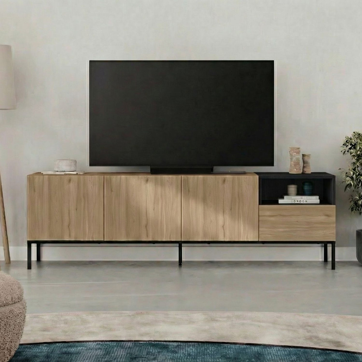 Salvador 180 (180 x 55 x 41,8 cm) TV-bänk Naturlig ekträ svart sandsten