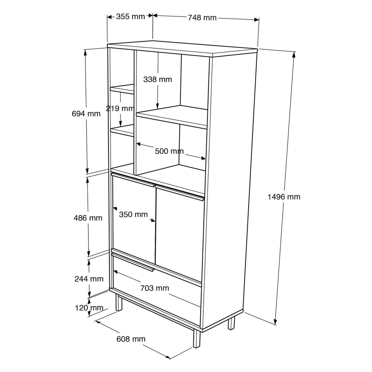 Paramaribo Cabinet (74,8 x 161,6 x 35,5 cm) Valnöt Förvaringsskåp