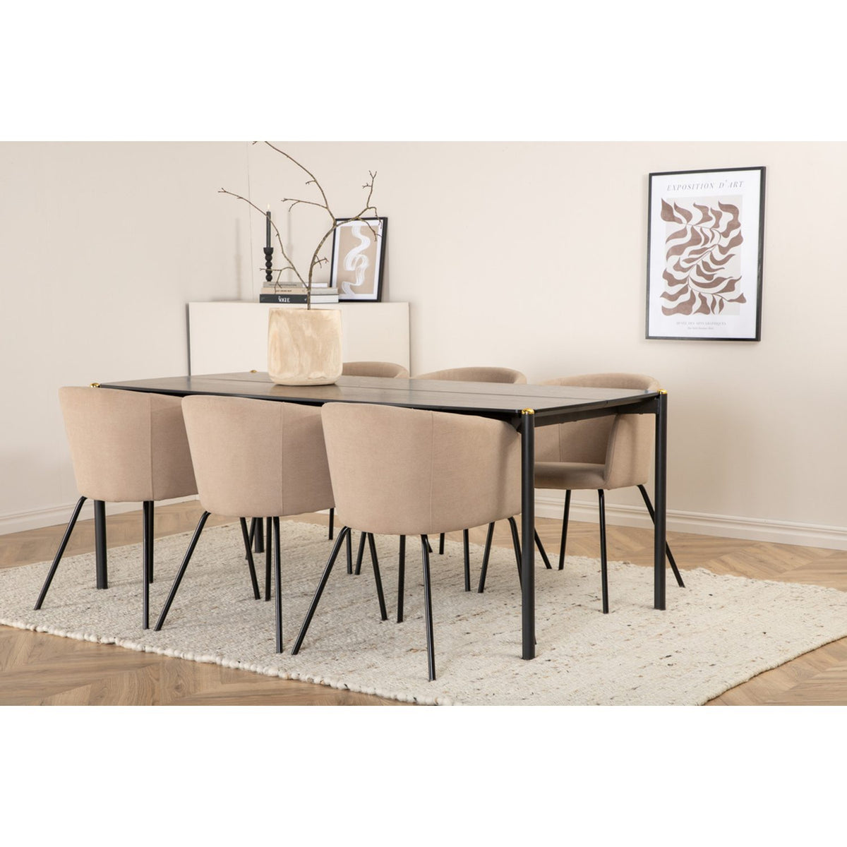 Pelle, Berit Rektangulär matgrupp Beige, Svart, Svart, 190 x 90