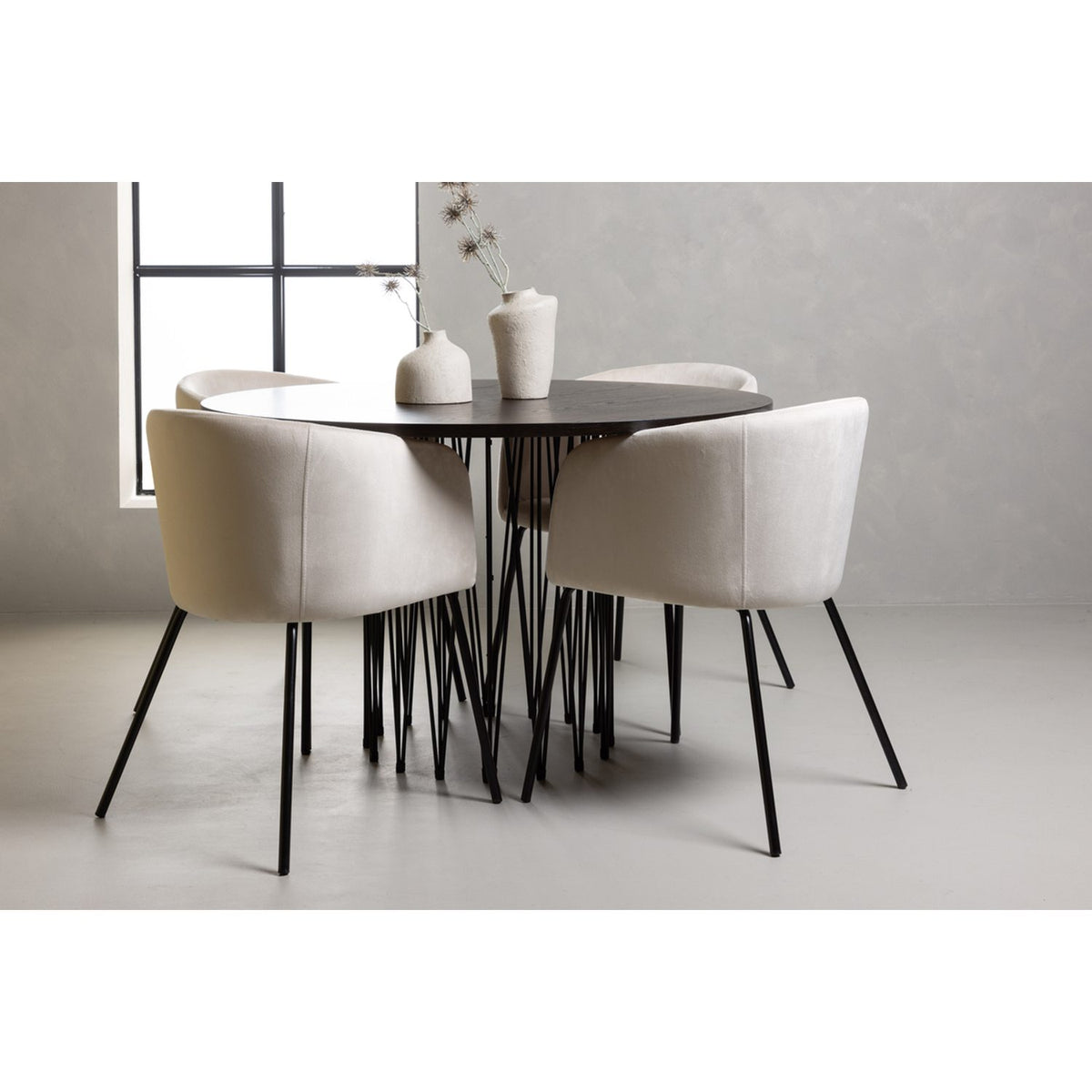 Stone, Berit Rund matgrupp Beige, Svart, Svart, Mocka, ⌀120