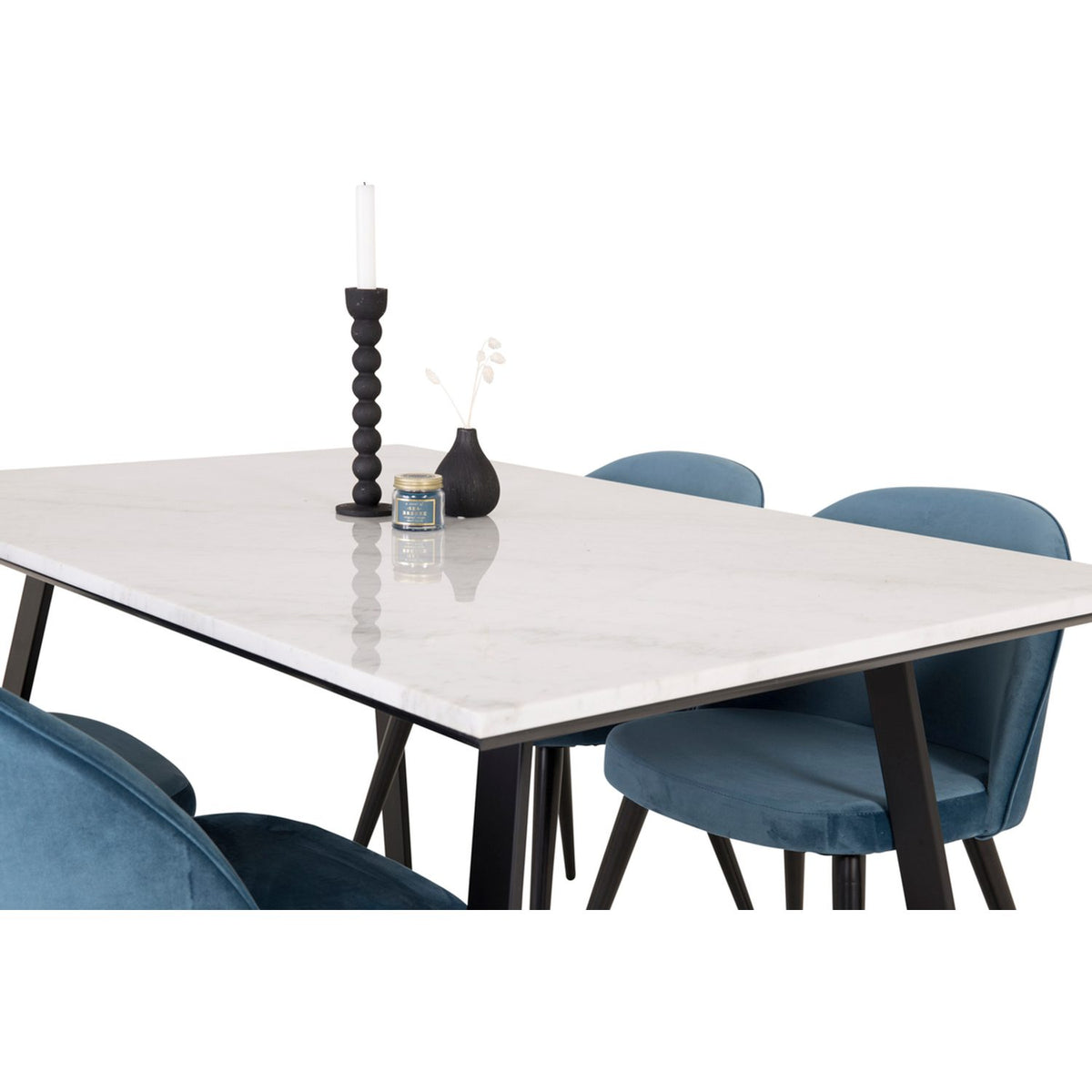 Estelle, Velvet Rektangulär matgrupp Svart,Blå, Svart, Vit, 140 x 90