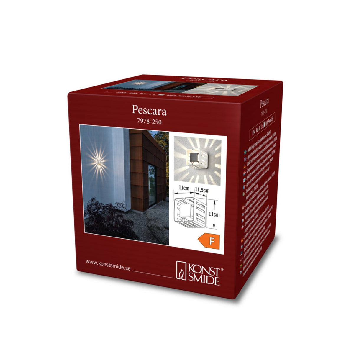 Pescara Fyrkant HP-LED 3W Vägglampa Ute Vit