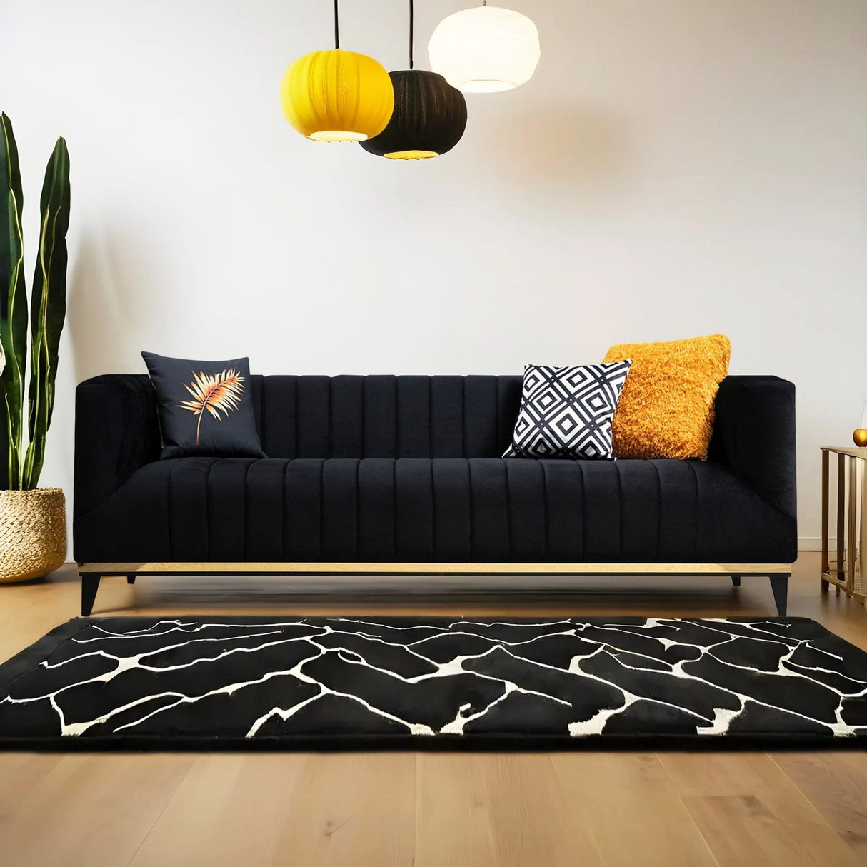 Tallinn (222 x 89 x 75 cm) 3-sitssoffa Svart guld