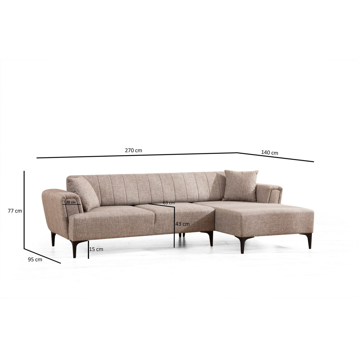 Maputo (270-140 x 95 x 77 cm) Hörnsoffbädd Ljusbrun, Höger