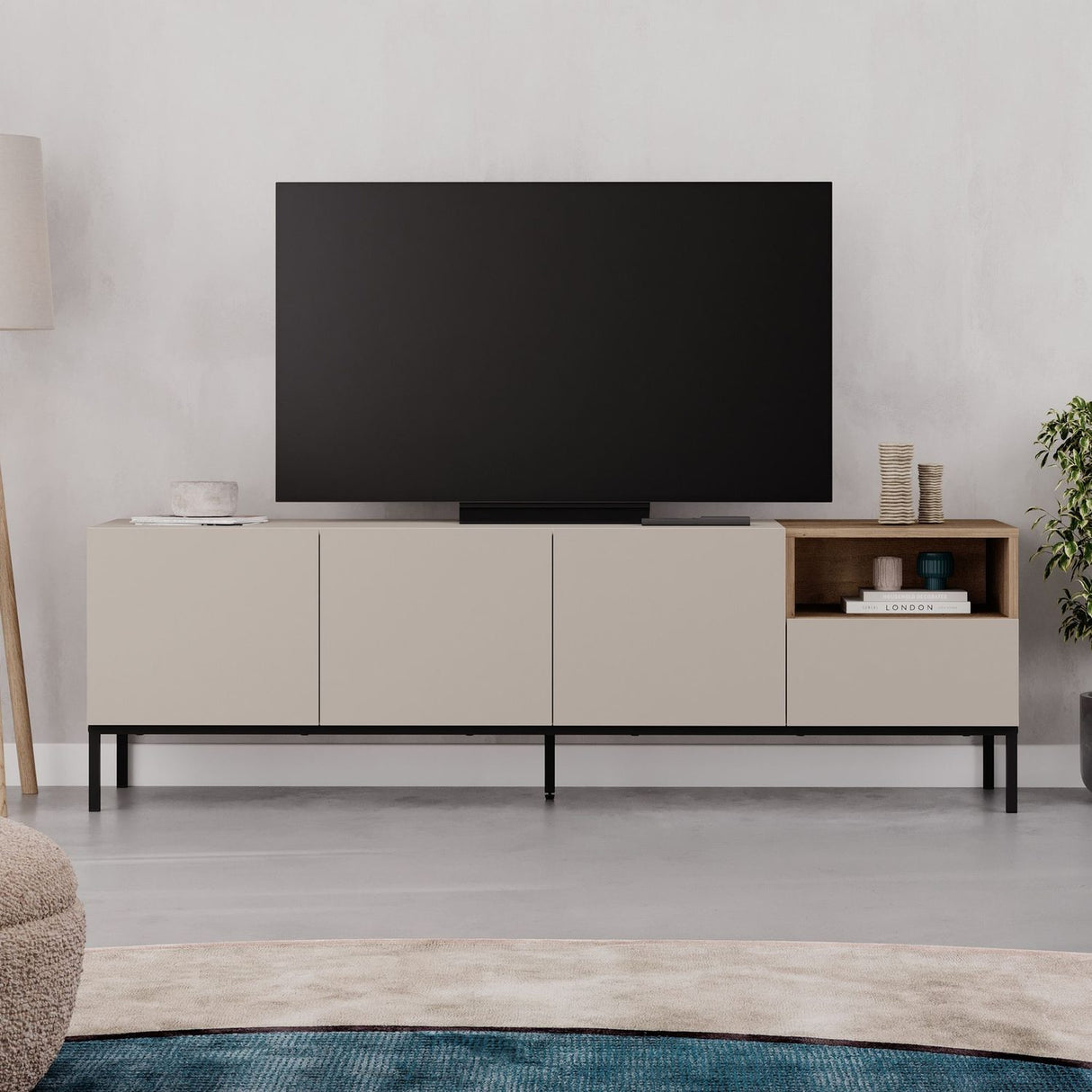 Salvador 180 (180 x 55 x 41,8 cm) TV-bänk Sandsten naturlig ek svart