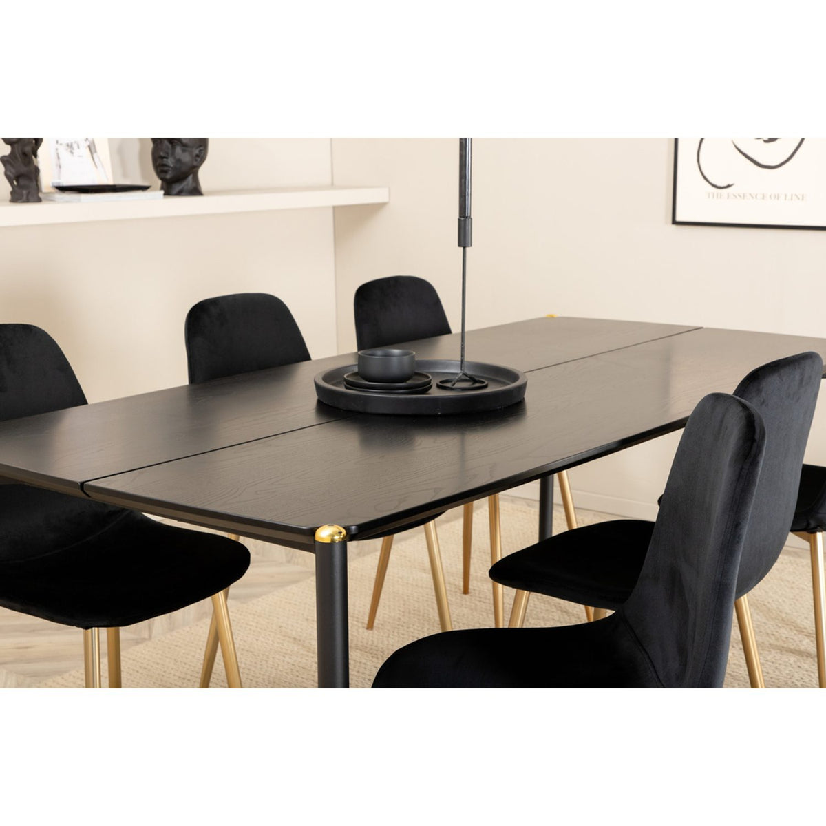 Pelle, Polar Rektangulär matgrupp Svart, guld, Svart, 190 x 90