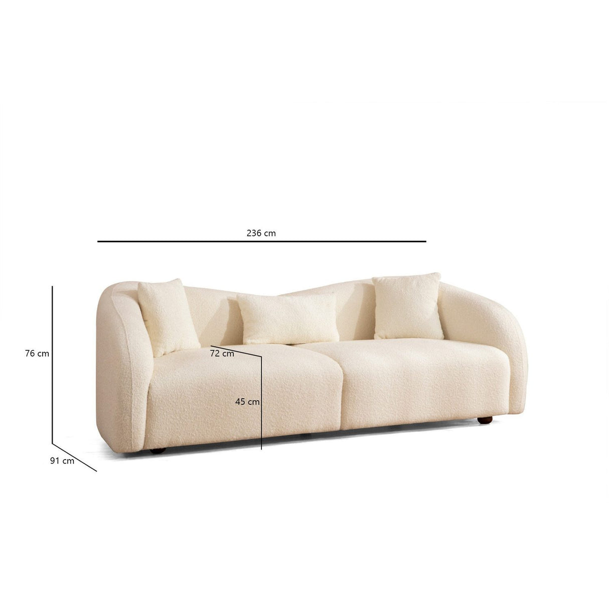 Tbilisi (236 x 76 x 91 cm) Creme 3-sitssoffa