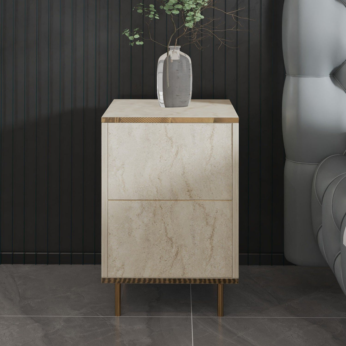 Bilbao Travertine / Gold Nattduksbord