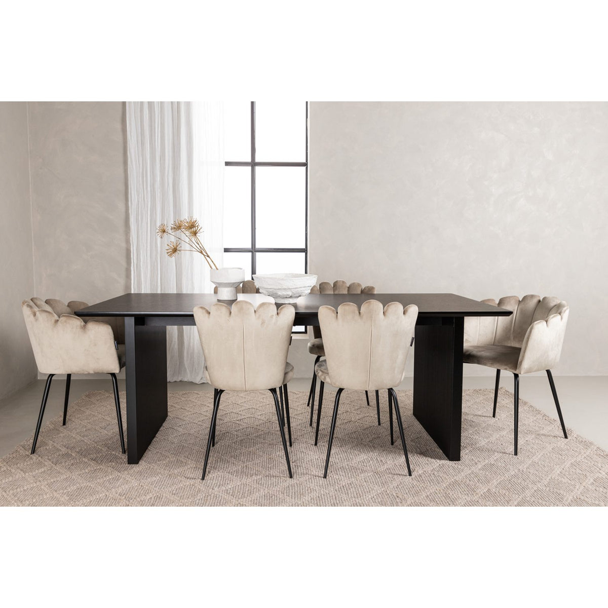 Vail, Limhamn Rektangulär matgrupp Beige, Svart, Svart, 200 x 100