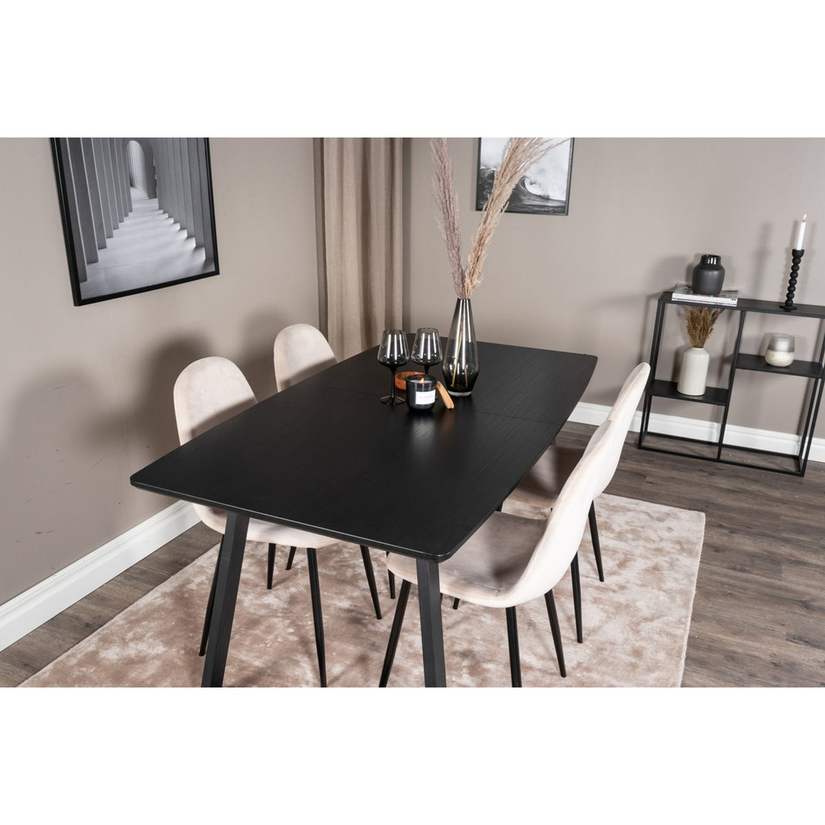 Inca, Polar Rektangulär matgrupp Beige,svart, Svart, 160 x 85
