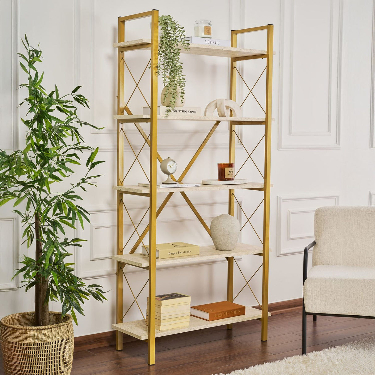 Sal Bokhylla Travertine Gold