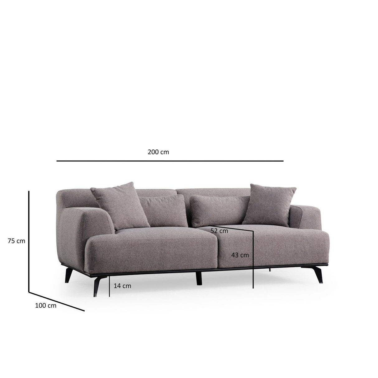 Kigali 2 (200 x 100 x 75 cm) brungrå 2-sitssoffa