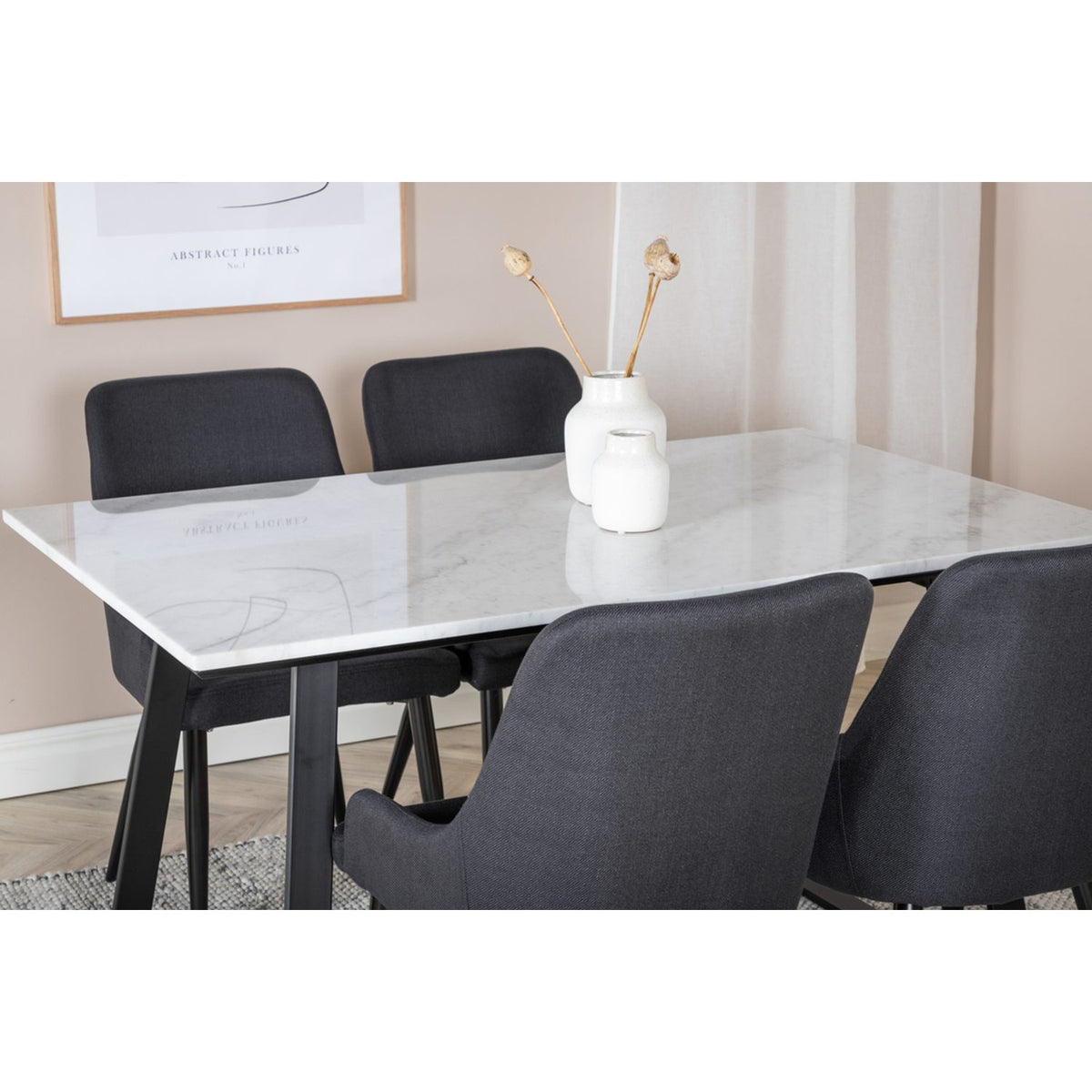 Estelle, Plaza Rektangulär matgrupp Svart, Svart, vit, 140 x 90