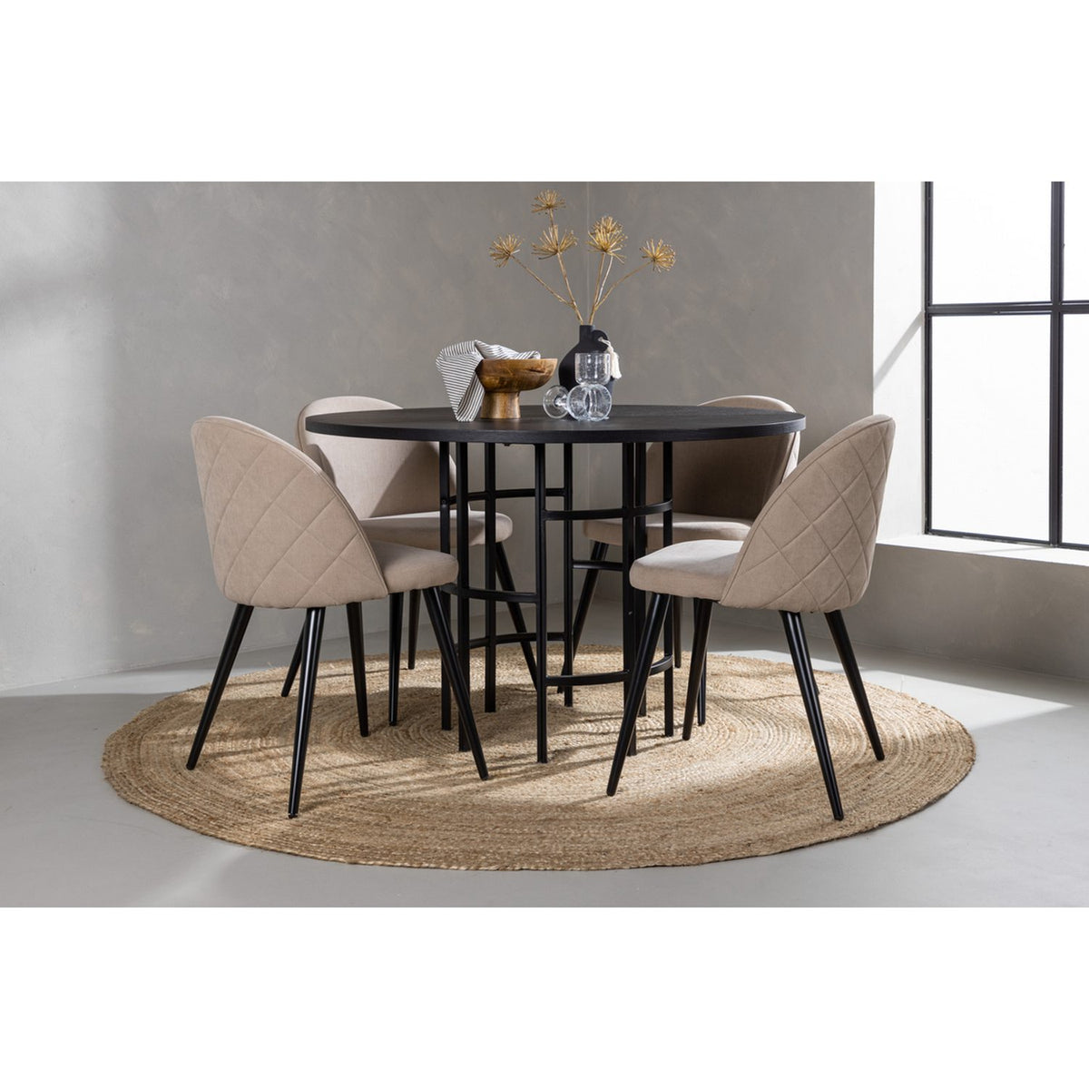 Copenhagen, Velvet Rund matgrupp Beige, Svart, Svart, ⌀115