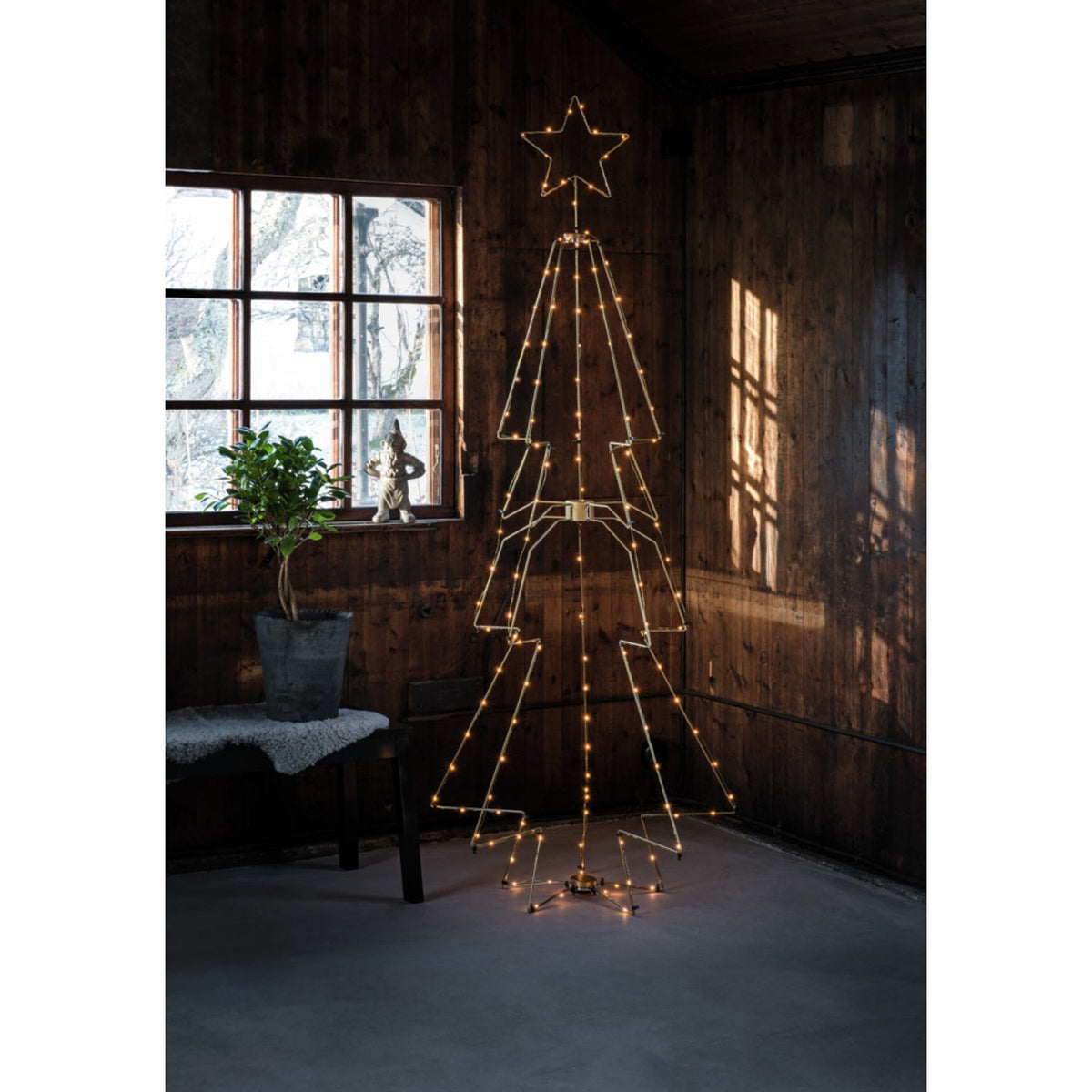 Metall med toppstjärna 210cm 145 LED Gran med Belysning Mässing