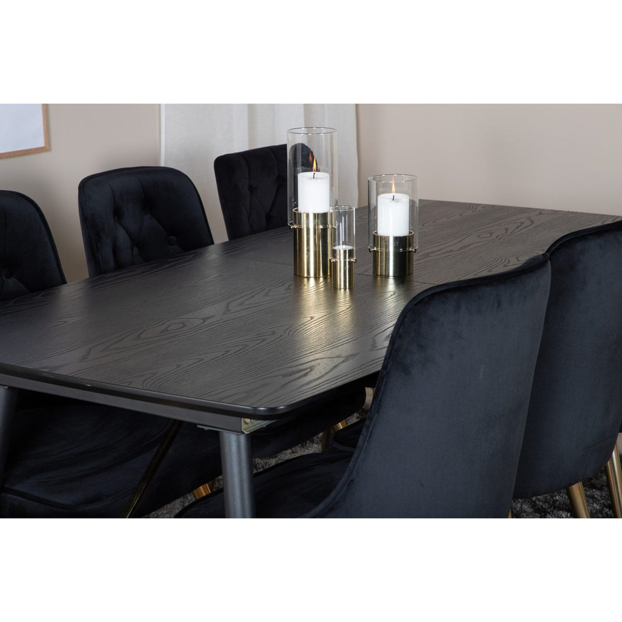 Gold, Velvet Deluxe Rektangulär matgrupp Svart, Guld, Svart, 180 x 85