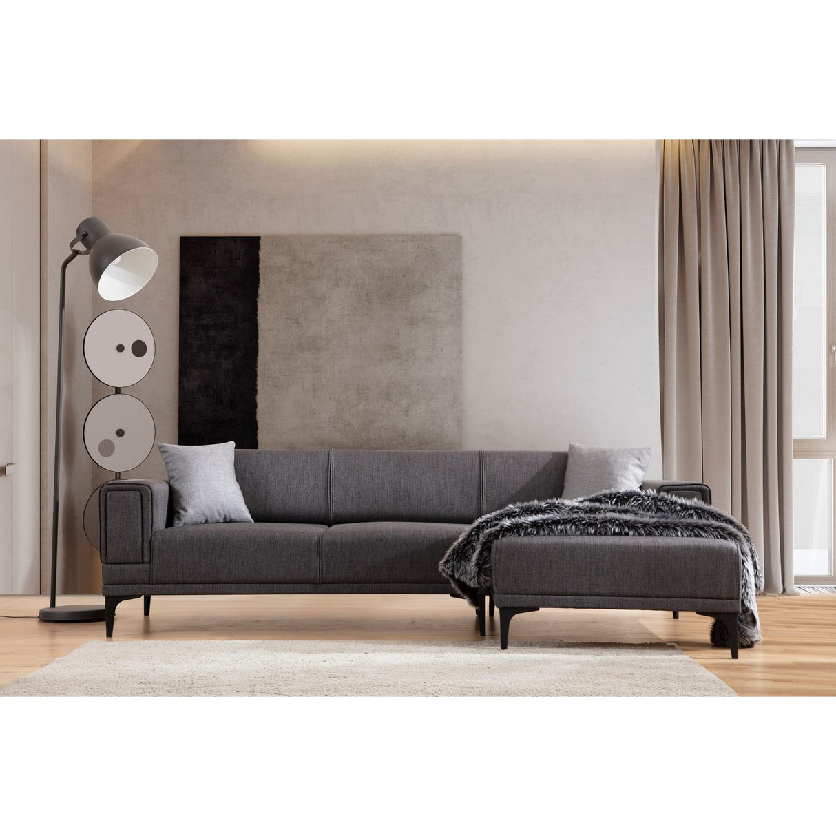 Hanoi (250-140 x 85 x 77 cm) Hörnsoffa-bäddsoffa Mörkgrå, Höger