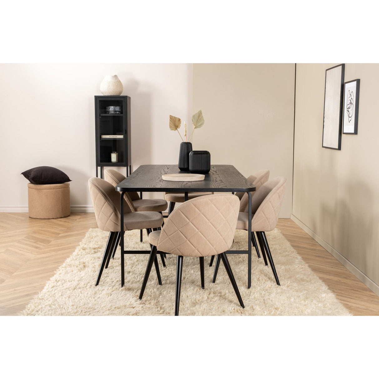 Uno, Velvet Rektangulär matgrupp Beige, Svart, Svart, 200 x 90