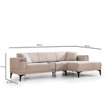 Hanoi (250-140 x 85 x 77 cm) Hörnsoffa-bäddsoffa Ljusbrun, Höger