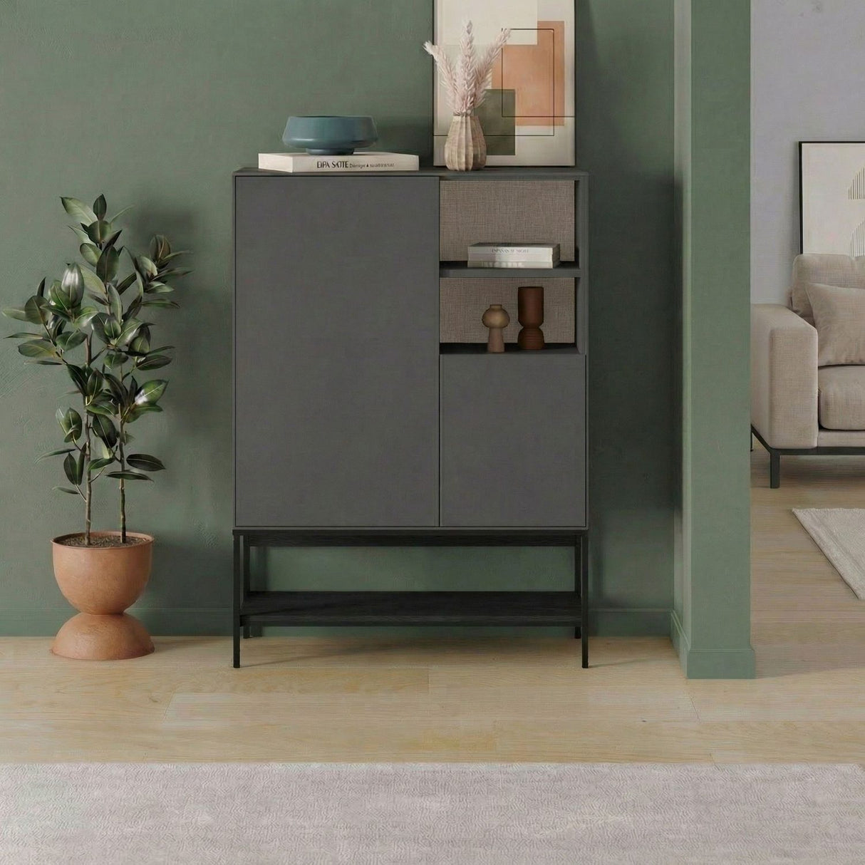 Amira (90 x 125 x 40 cm) Sideboard Antracitträ Svart Svart