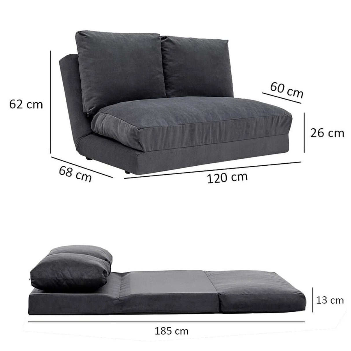 Malabo (32 x 127 x 120 cm) 2-sits bäddsoffa Grå