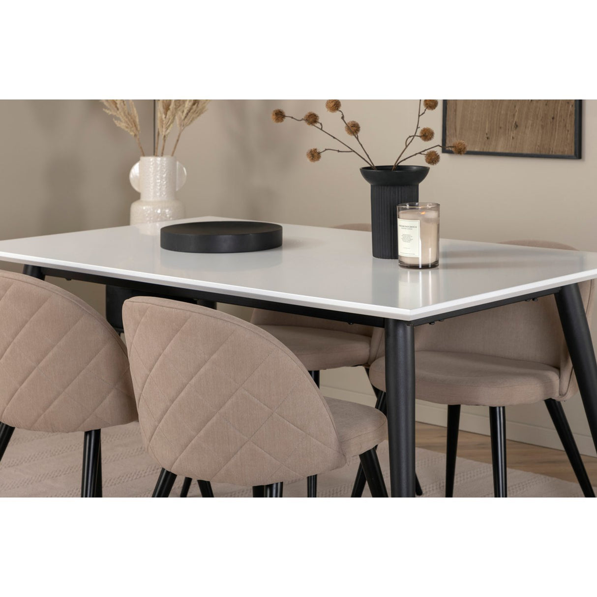 Jimmy, Velvet Rektangulär matgrupp Beige, Svart, Svart,Vitt, 150 x 90