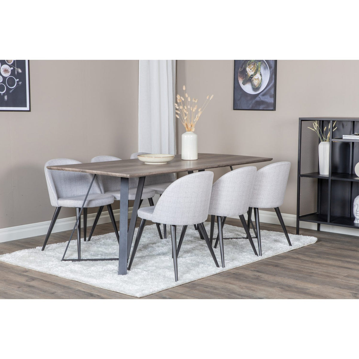 Marina, Velvet Rektangulär matgrupp Svart,Ljusgrå, Svart,Grå, 180 x 90
