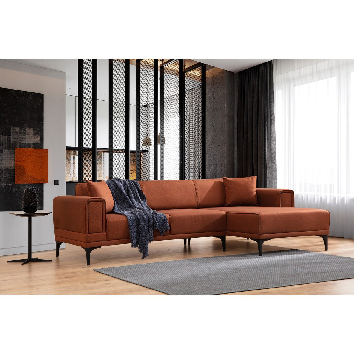 Hanoi (250-140 x 85 x 77 cm) Hörnsoffa-bäddsoffa Kakelröd, Höger