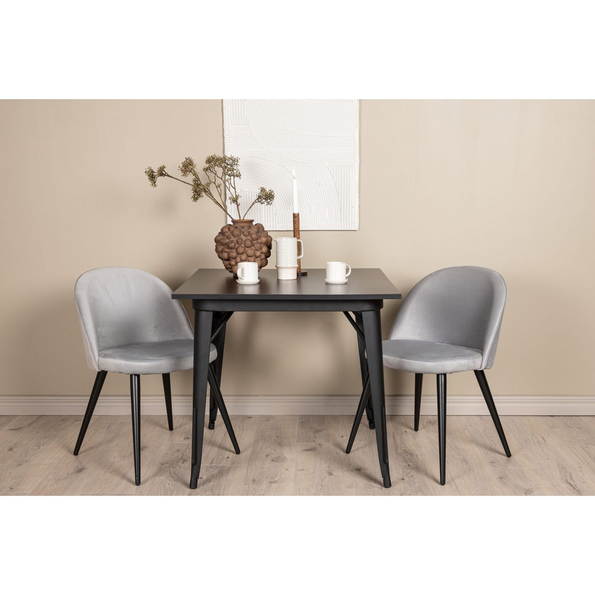 Tempe, Velvet Rektangulär matgrupp Svart,Grå, Svart, 80 x 80