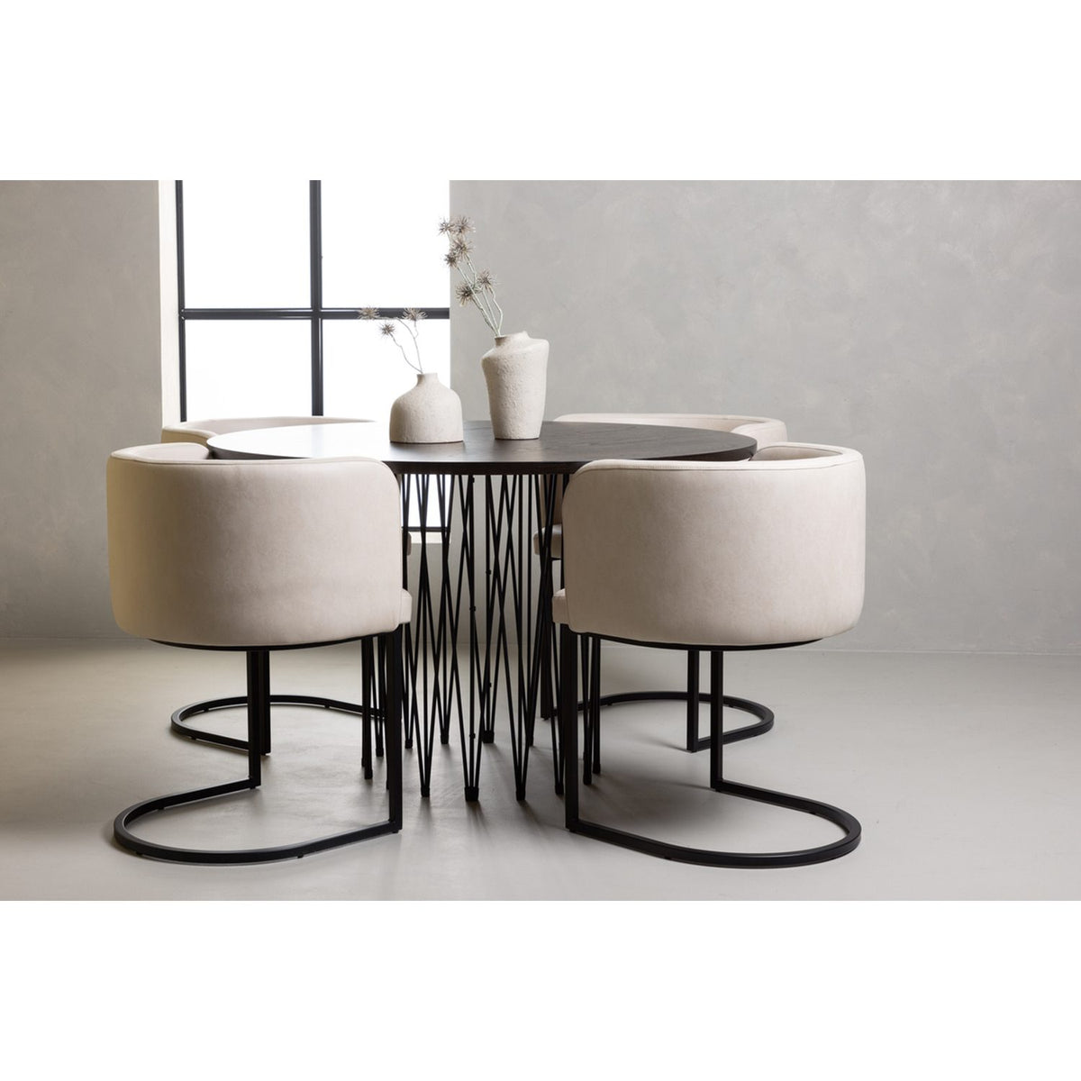 Stone, Simrishamn Rund matgrupp Beige,Svart, Svart, mocka, ⌀120