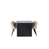 Vail, Velvet Rektangulär matgrupp Beige, Svart, Svart, 200 x 100