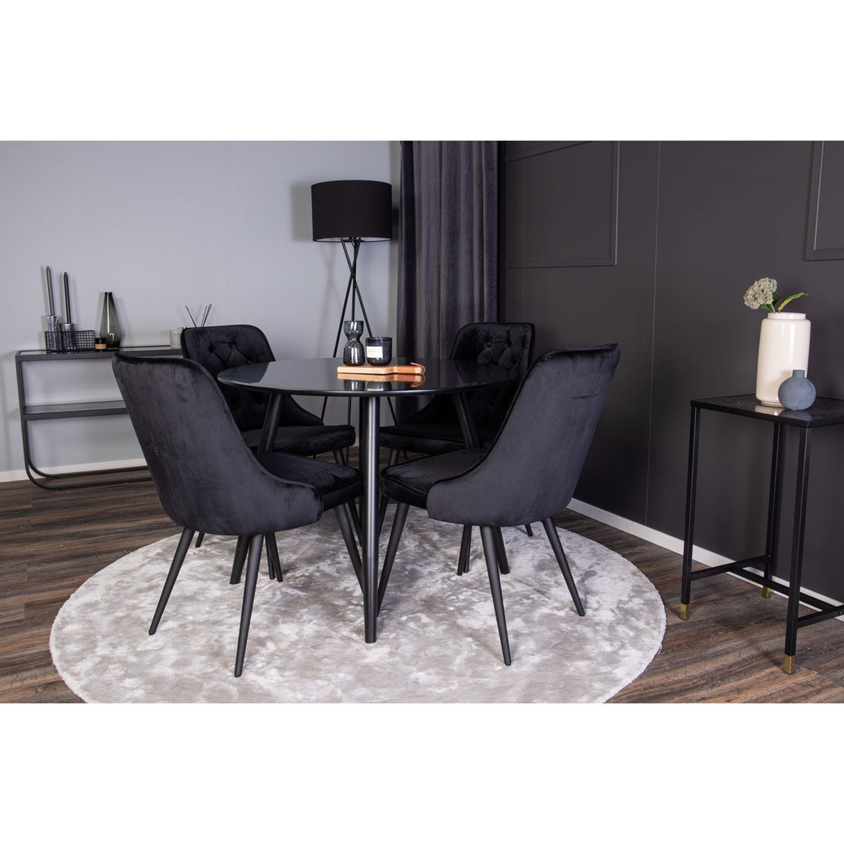 Plaza, Velvet Deluxe Rund matgrupp Svart, Svart, 4st