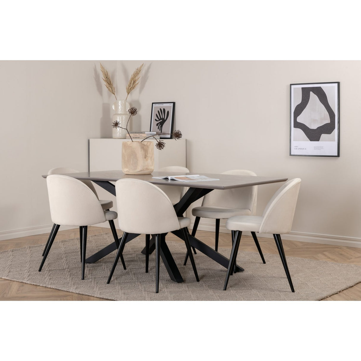 Piazza, Velvet Rektangulär matgrupp Svart,Kräm, Svart, mörkgrå, 180 x 90