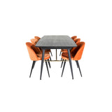 Guld, sammet Rektangulär matgrupp Svart, rostig orange, Svart, 180 x 85