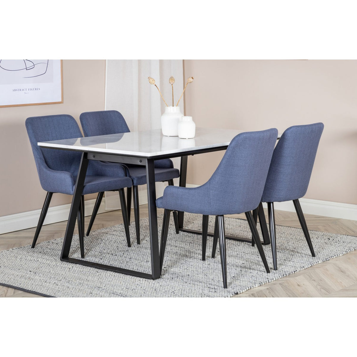 Estelle, Plaza Rektangulär matgrupp Svart,Blå, Svart, vit, 140 x 90