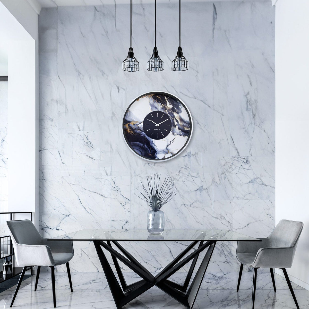 Marble duo 48 cm /vit Väggklocka Silver