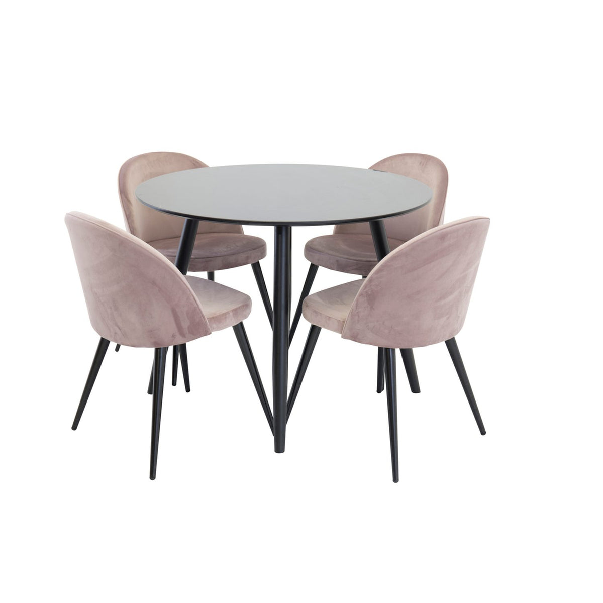 Plaza, Sammet Rund matgrupp Svart,Dammrosa, Svart, ⌀100