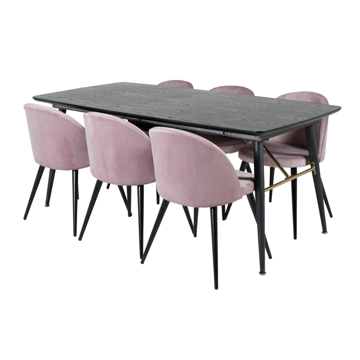 Gold, Velvet Rektangulär matgrupp Svart,Dammig rosa, Svart, 180 x 85