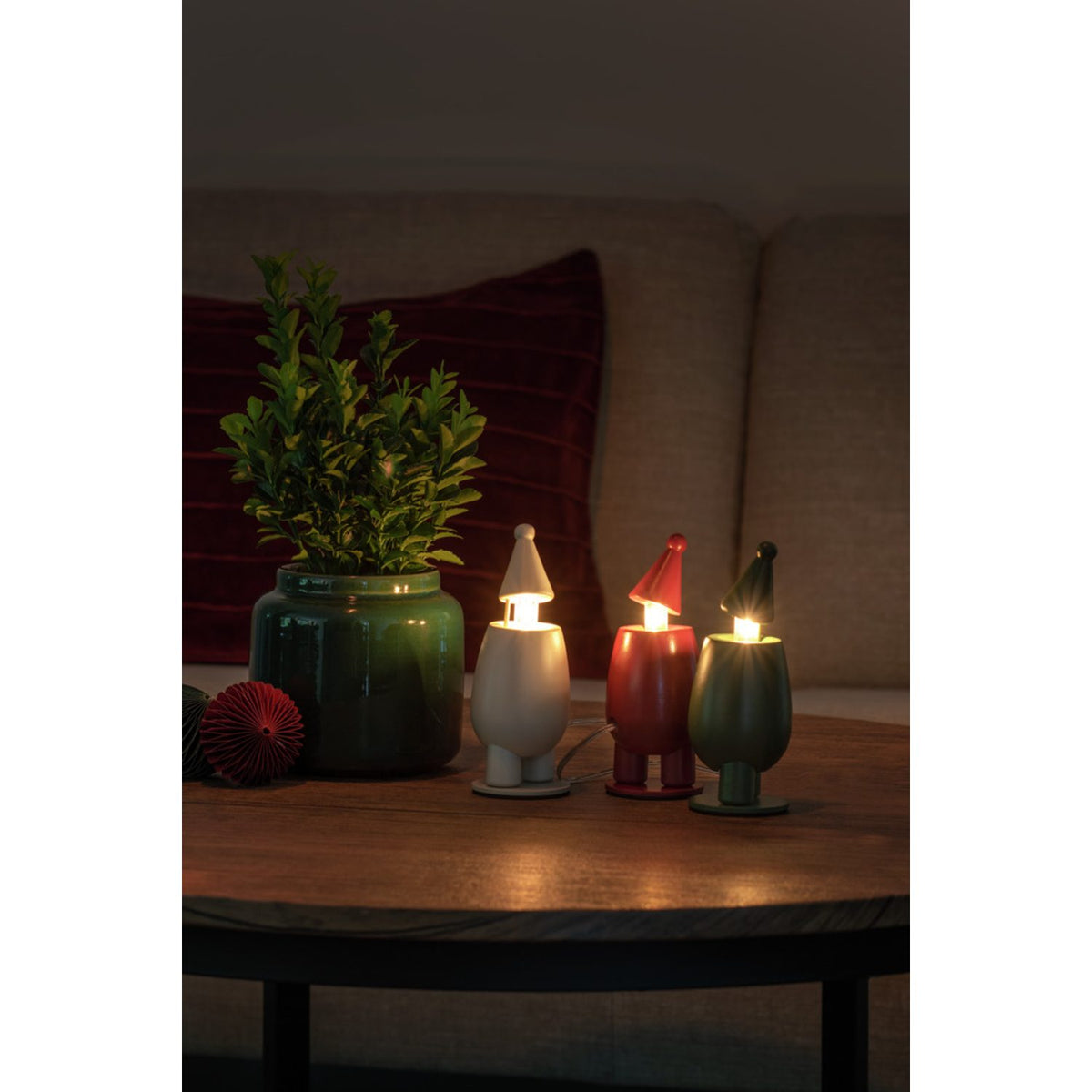 3 Ljus LED Trä Tomtenissar Dimmer Elljusstake