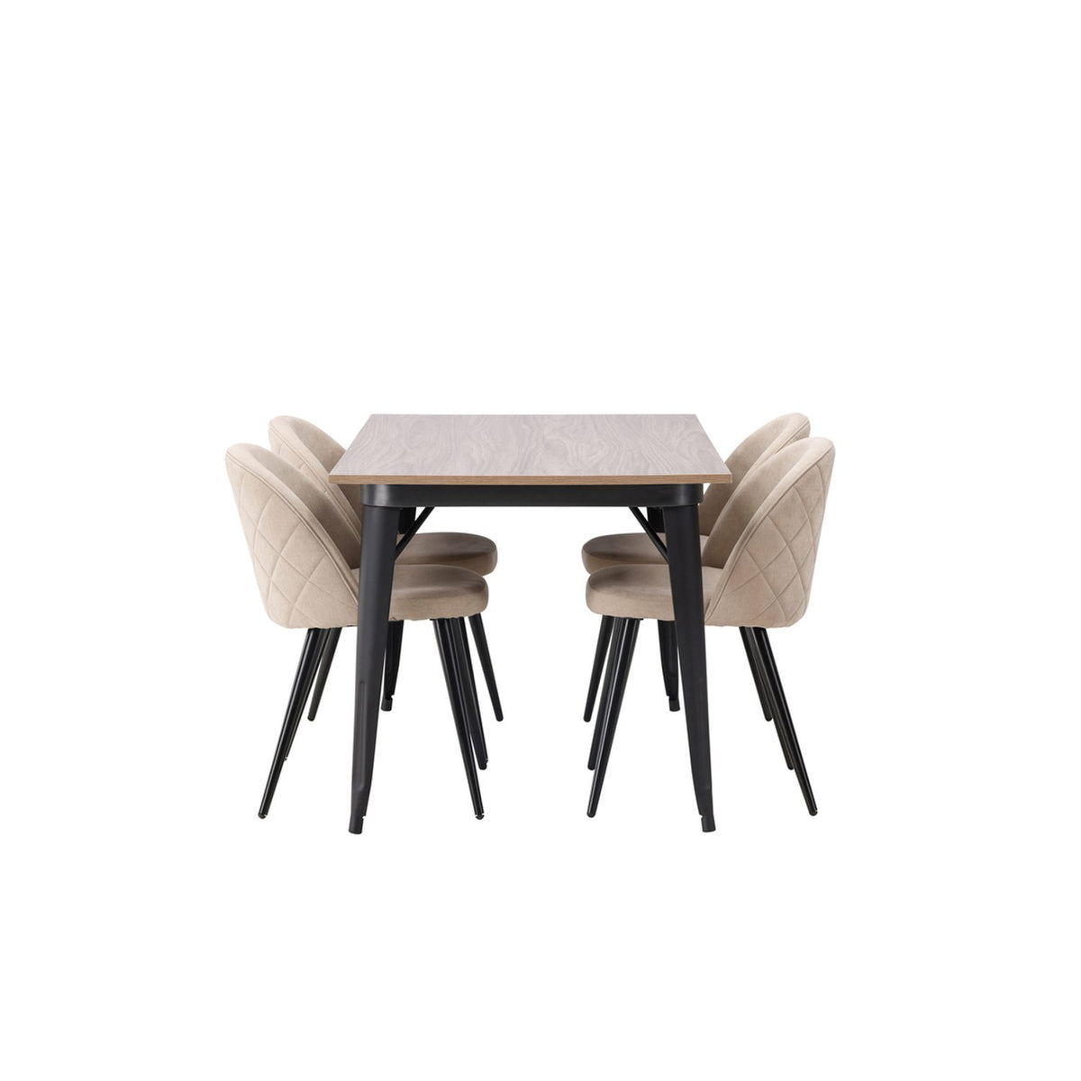 Tempe, Velvet Rektangulär matgrupp Beige, Svart, Valnöt, 140 x 80