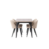 Tempe, Velvet Rektangulär matgrupp Beige, Svart, Valnöt, 140 x 80