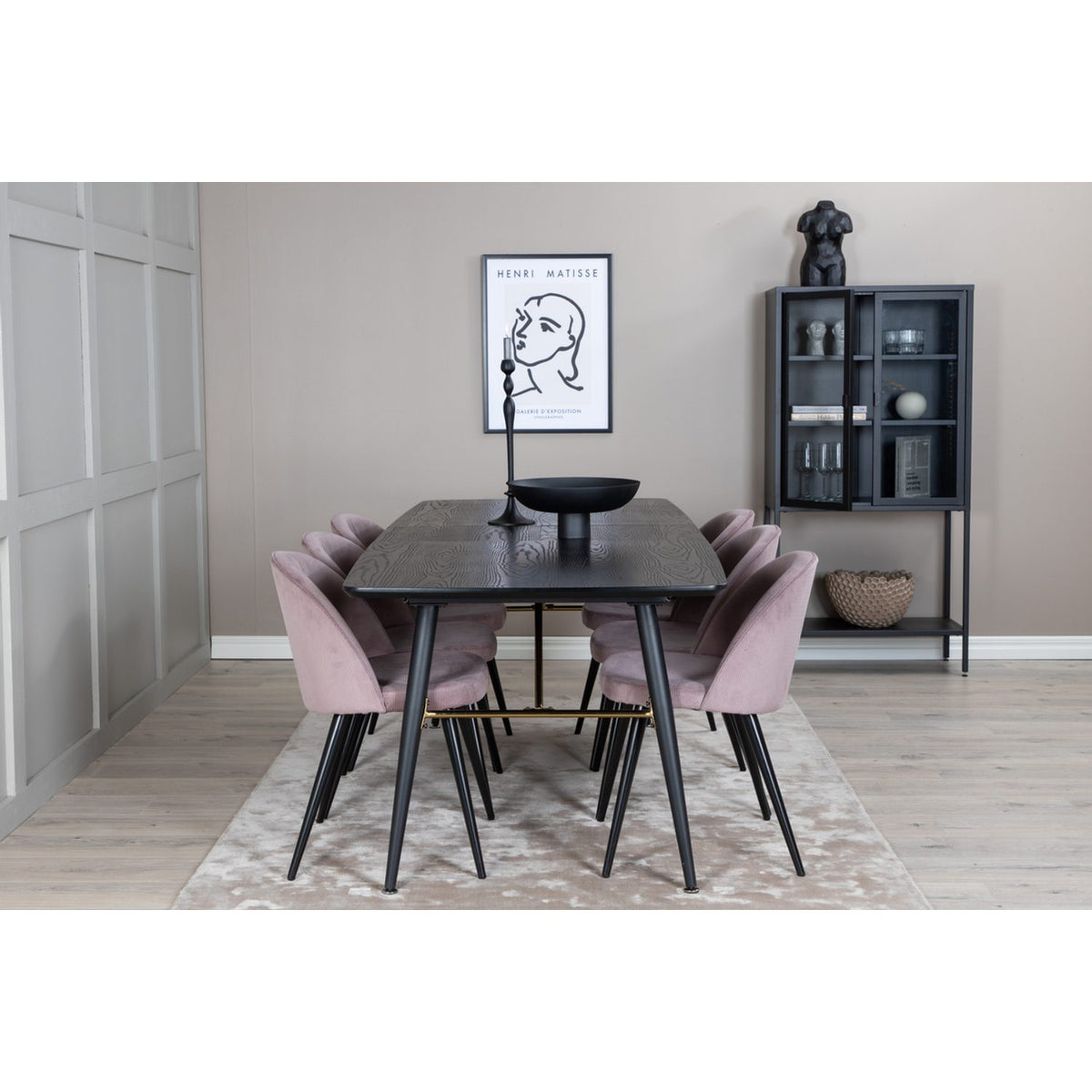 Gold, Velvet Rektangulär matgrupp Svart,Dammig rosa, Svart, 180 x 85